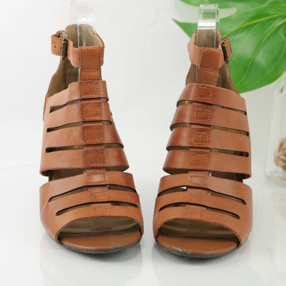 Franco Sarto Womens Faryn Sandal Size 7 Whiskey Brown Leather Wedge Gladiator - Picture 3 of 12